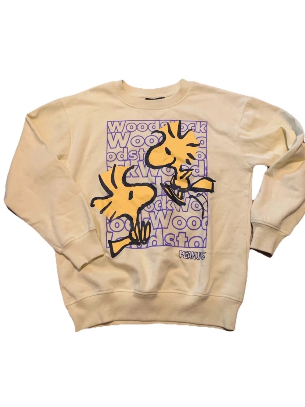Peanuts Woodstock Cream Graphic Crewneck Sweatshirt size small